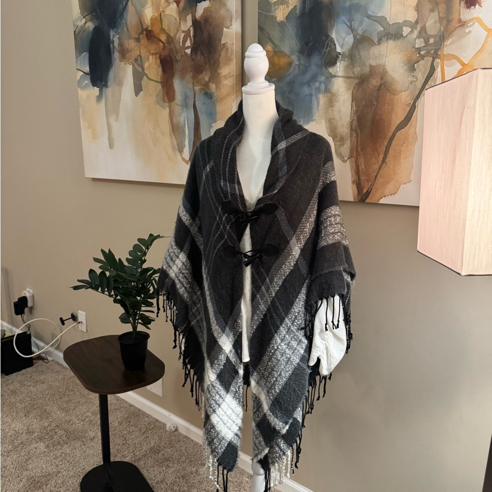 Apt. 9 Black and Gray Plaid Shawl with Fringe